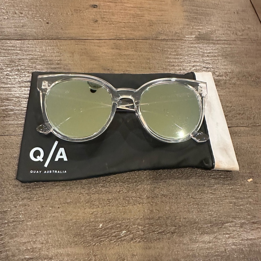 Quay Australia Transparent Frame Sunglasses with Green Lenses